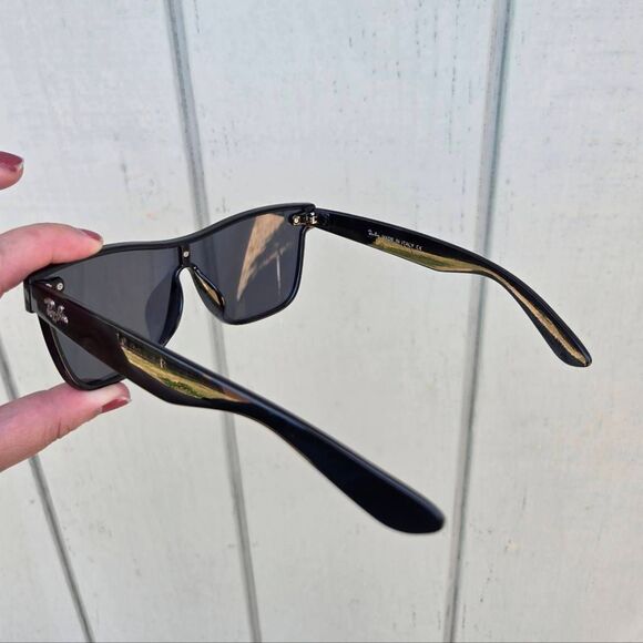RayBan Blaze Wayfarer Black Semi Transparent Overlay Sunglasses - Picture 5 of 8
